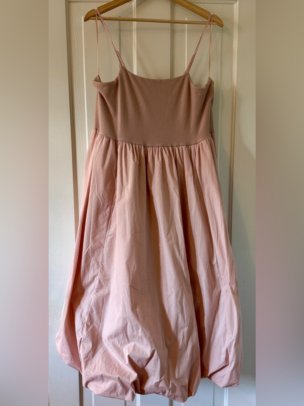 Bubble-Hem Pink Spaghetti-Strap Dress